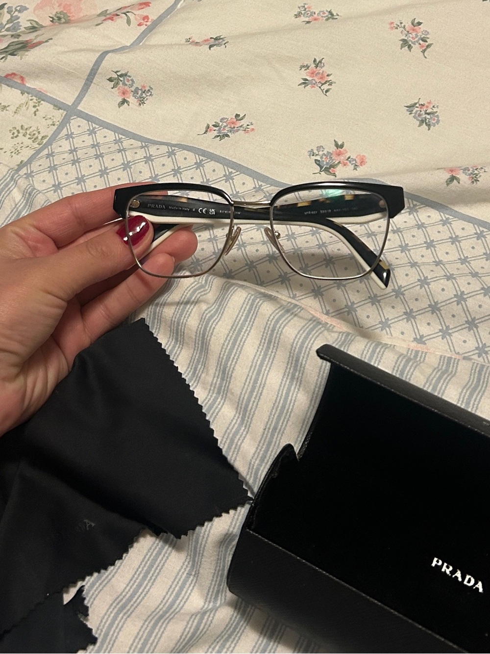 Prada VPR65Y blue light filtering glasses with case and cloth